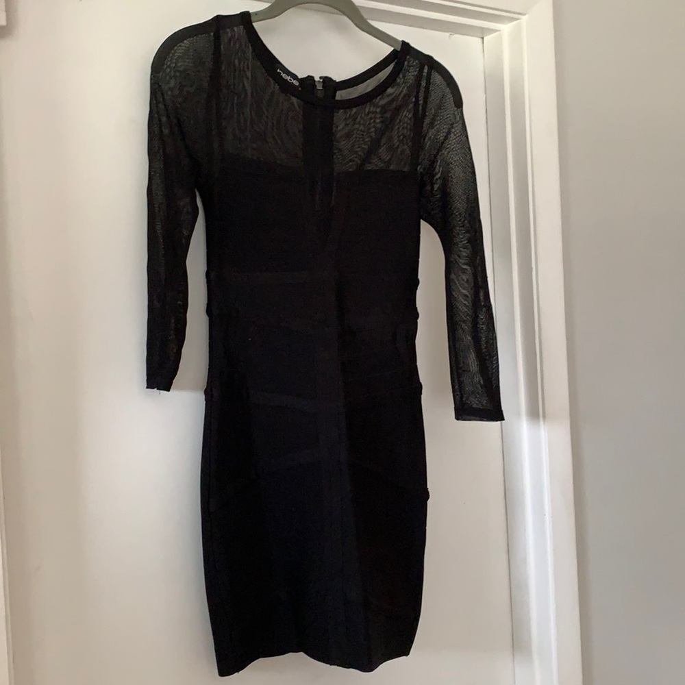 BEBE Mesh top zip up dress